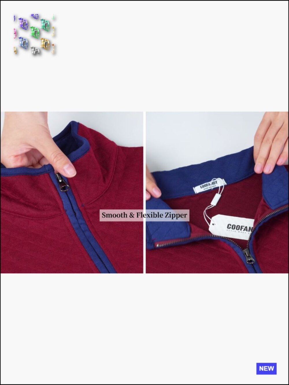 Mock Neck Quarter Zip Quilted Sweatshirt Long Sleeve Pullover Regular Fit - Picture 6 of 7